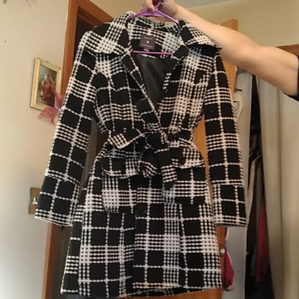 Black and white check in peacoat